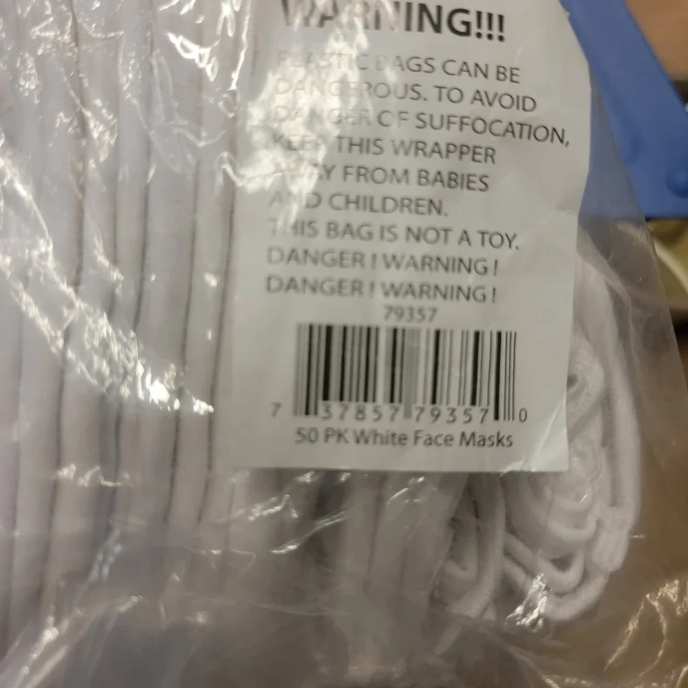 Simpli-Magic Fabric Masks Adult White 50 Pack 79357 New In Package!